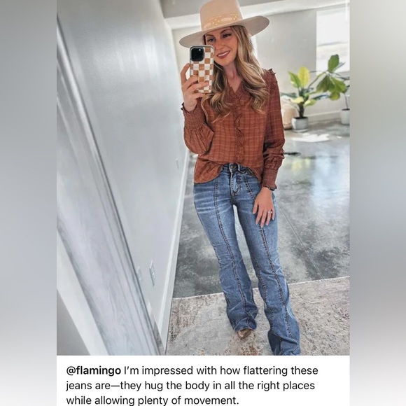 Wash Contrast Stitch Low Waist Bootcut Jeans flamingals size L/XL FL5-2 - Picture 5 of 16